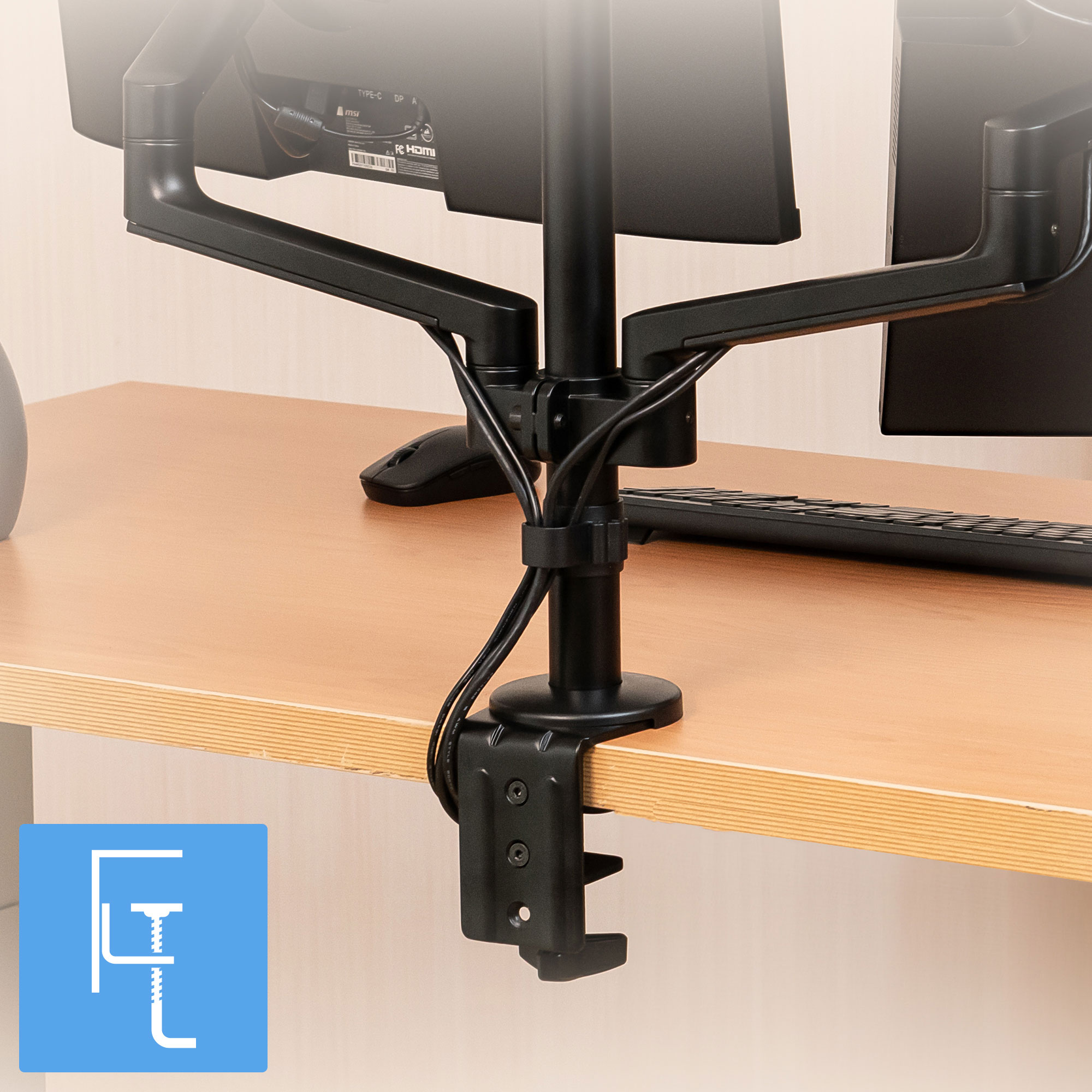 MSI PRO MT81D Premium Aluminum Dual Monitor Stand Arms, Supports 17